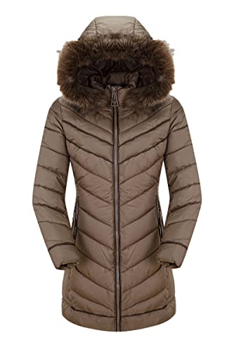 Bellivera Puffer Jacket Women,Lightweight Padding Bubble Hooded Coat with Fur Collar Warmth Outerwear 23707 Taupe XS