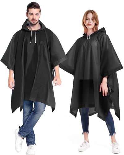 ANTVEE Reusable Rain Ponchos for Adult 2 Pack for Women and Men with Drawstring Hood