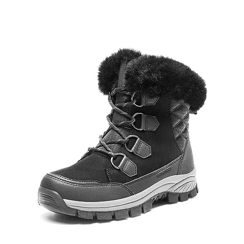 DREAM PAIRS Waterproof Snow Boots for Women, Faux Fur Cozy Warm Insulated Winter Boots Lace Up Mid-Calf Outdoor Shoes for Walking Hiking Hespera,Size 7,Black,SDSB2305W