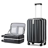 Hanke 24 Inch Checked Luggage PC Hard Shell Suitcases for Travel Front Opening Aluminum Frame Travel Luggage Rolling Suitcase with Wheels.(Jet Black)