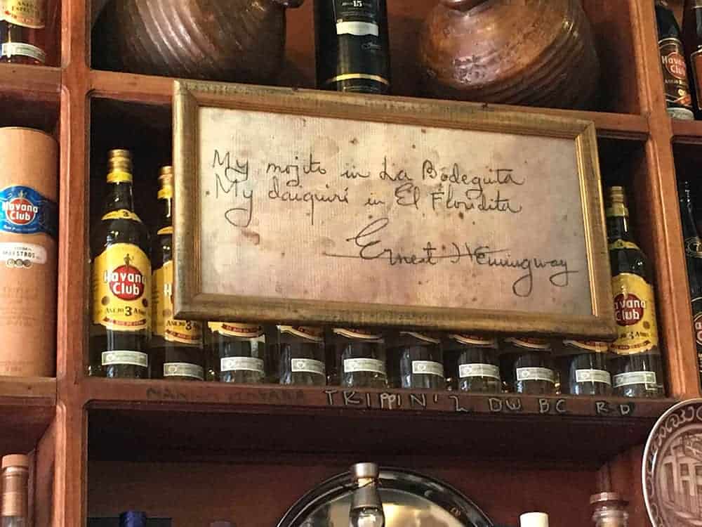 Ernest Hemingway sign in bar in Havana